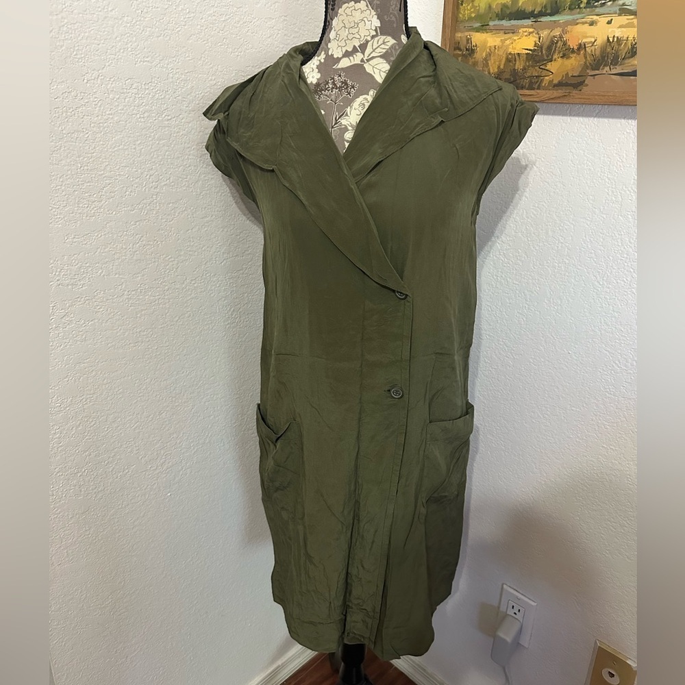 Maeve Ida Silk Shirt Dress in Olive Green- Size 4